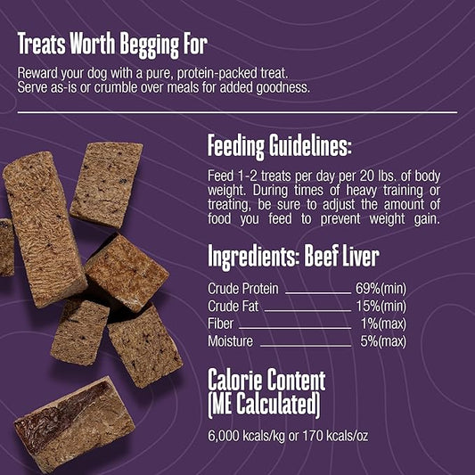 Whole Life Dog Just One Beef Liver Freeze Dried Dog Treats - Human Grade High Protein Food, Healthy Training Snacks, Freeze Dried Food Toppers, USA Made Natural Treats - 10 oz (Pack of 1)