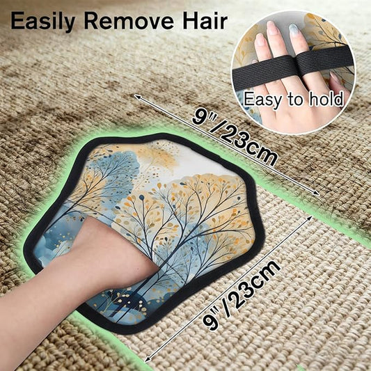 Forest Tree Leaves Electrostatic Pet Hair Removal Glove for Cats & Dogs - Reusable Grooming Mitt for Couch, Carpet, Car Seat & Laundry - Large 9x9 Inch