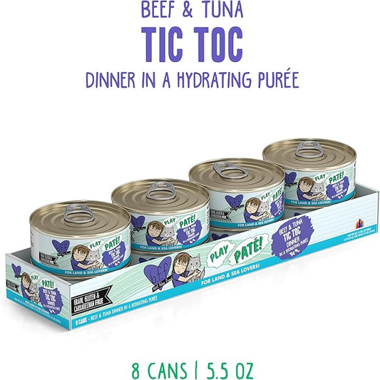 Weruva B.F.F. Play - Best Feline Friend PatΓ© Lovers, Aw Yeah!, Beef & Tuna Tic TOC with Beef & Tuna, 5.5oz Can (Pack of 8)