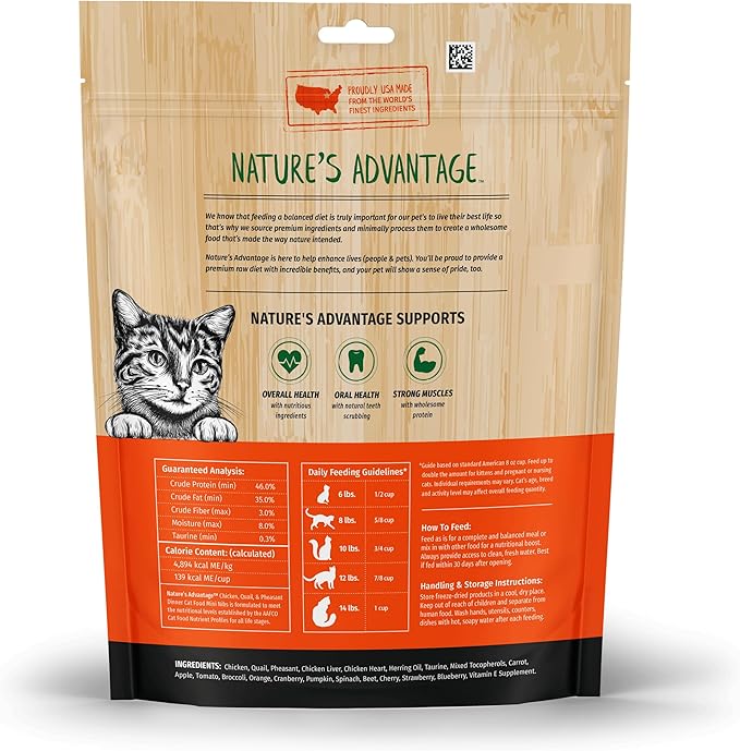 Nature's Advantage Freeze-Dried Raw Chicken, Quail, & Pheasant Dinner Cat Food Mini Nibs, 12 oz | Grain Free, High Protein Nutrition