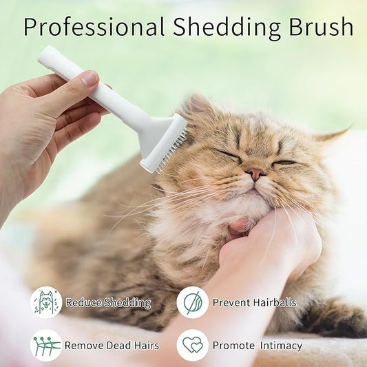 Deshedding Brush for Cats, Pet Grooming Tool for Shedding and Mats Removal, Gentle Cat Brush for Medium to Long Hair Dogs & Cats, White