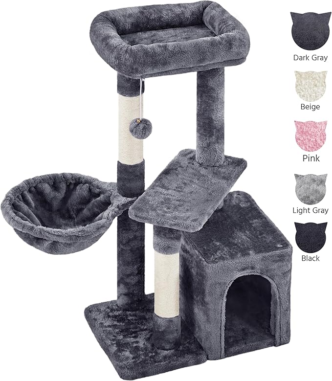 Yaheetech 34.5in Scratching Post, Cat Scratchers for Indoor Cats and Kittens, Multifunctional Activity Post w/Sisal Rope&Dangling Ball&Large Condo, Dark Gray
