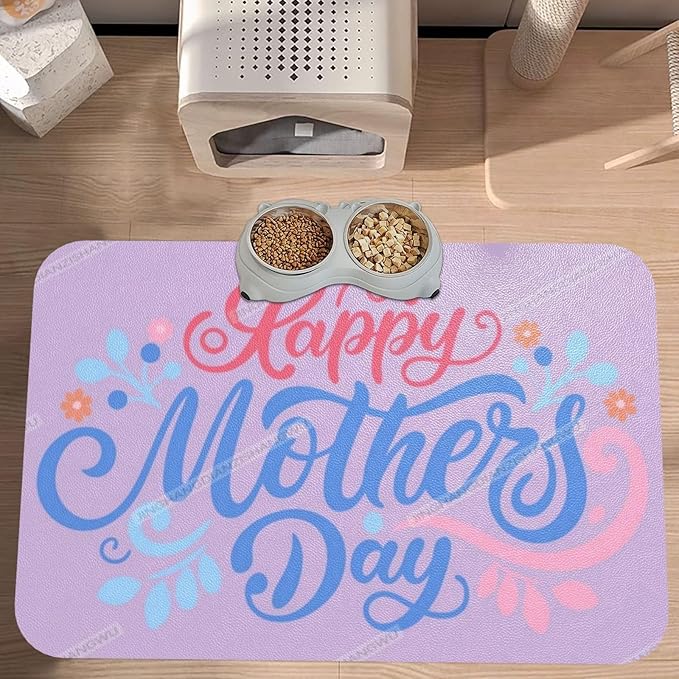 Dog Food Mat for Floors Absorbent Quick Drying Happy Mother's Day Floral Gift for Mom O Pet Cat Food Mat Easy-to-Clean Pet Feeding Mats Dog Bowl Mats 24x16In
