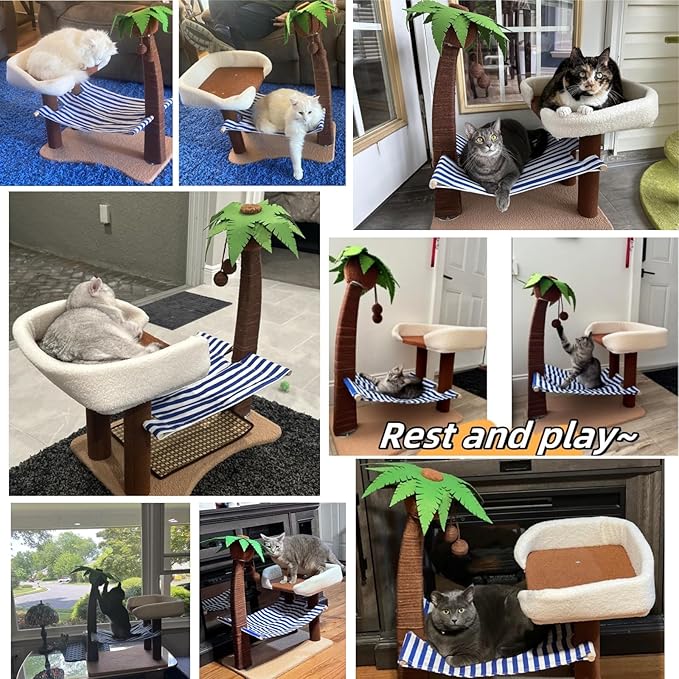 Cat Tree with Cat Bed Tower, 29.5 Inches Tall Cat Scratcher with Hammock for Indoor Cats, Sisal Rope Cat Scratch Post Tall with Hanging Ball for Small Cat Kitten