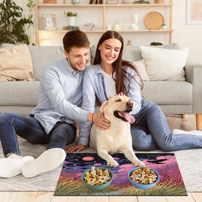 Pink Cloud Dog Food Mat for Floors Absorbent, Quick Dry Water Dispenser Mat for Food, Water, Pet Supplies 24" x 32", Grass