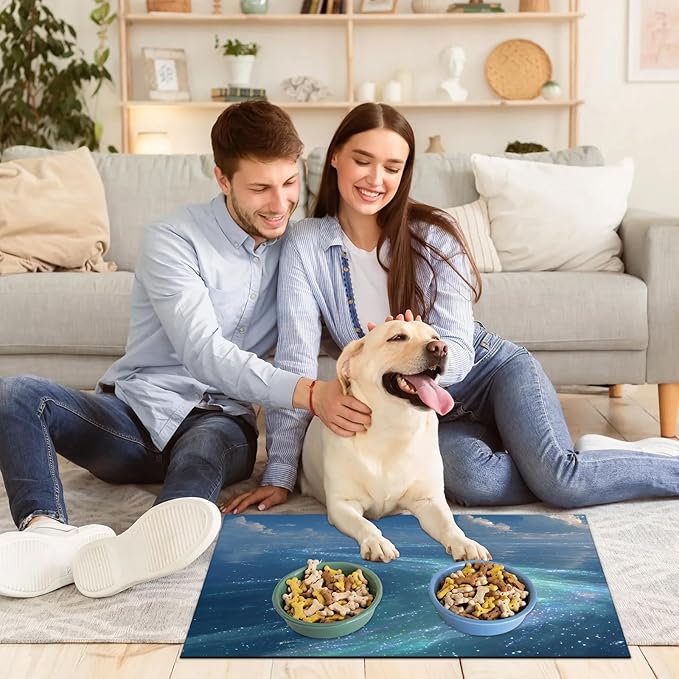Ocean Dog Food Mat for Floors Absorbent, Quick Dry Water Dispenser Mat for Food, Water, Pet Supplies 16" x 24", Star Sea