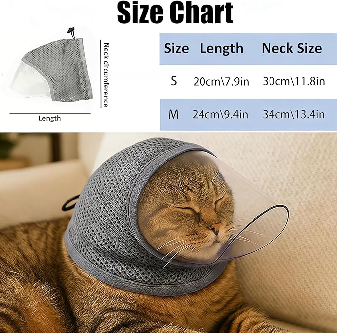 Cat Muzzle for Grooming, Breathable Mesh Muzzle for Cats That Bite to Prevent Biting, Cat Head Cover for Kitten Nail Trimming Bathing, M