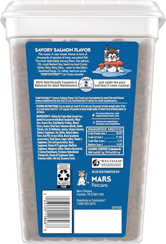 Temptations Cat Treats Classic Crunchy and Soft Cat Treats, Savory Salmon Flavor, 30 oz. Tub