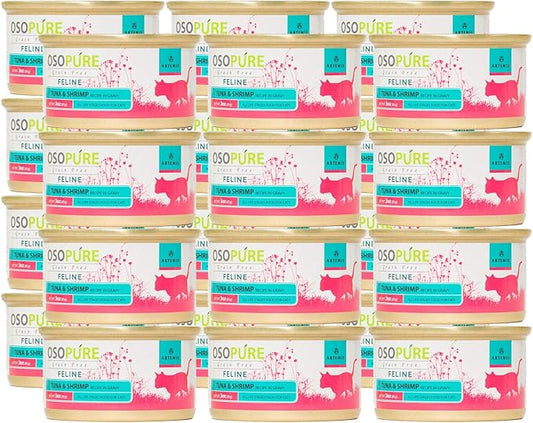 ARTEMIS Wet Canned Gravy Cat Food - OSOPURE Grain Free Limited Ingredient Formula Tuna Shrimp Protein Nutrition All Life Stages 3 oz Pack of 24 cans