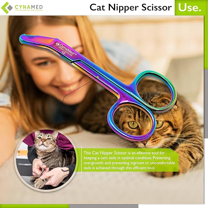 CynaVet Stainless Steel Multicolor Cat Nail Clippers: Safe Trimming of Indoor Cats, Rabbits, Hamsters, Birds - Ideal for at-Home Grooming - Veterinary Instruments Gifts