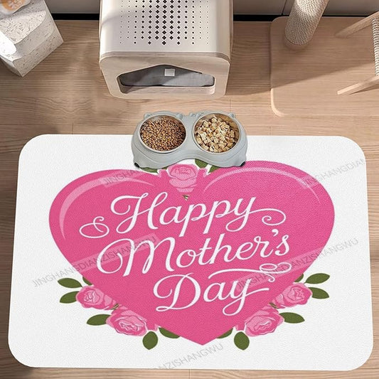 Pet Feeding Mat for Dogs Cats Happy Mother's Day Floral Gift for Mom Di Absorbent Dog Food Mat Non-Slip Waterproof Placemat Quick Dry Pet Supplies Bowl Mats