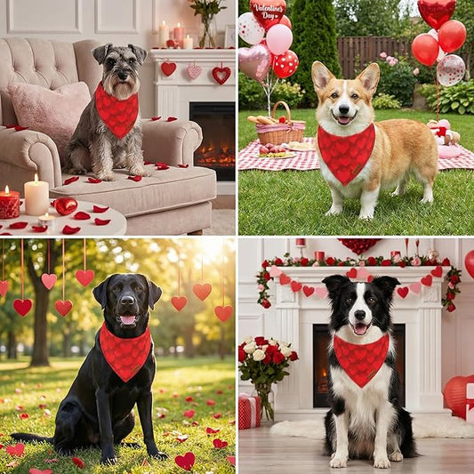 PTDECOR Valentines Dog Bandana, Reversible Red Heart Valentine Pet Scarf, Premium Durable Fabric, Red Bandanas for Medium Large Dogs (Large)