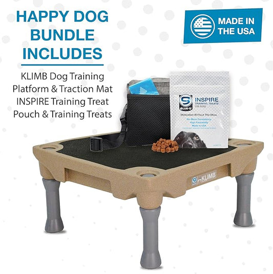 Blue-9 Happy Dog Starter Bundle with KLIMB Dog Training Platform & Traction Mat and Inspire Training Treat Pouch & Training Treats, Tan