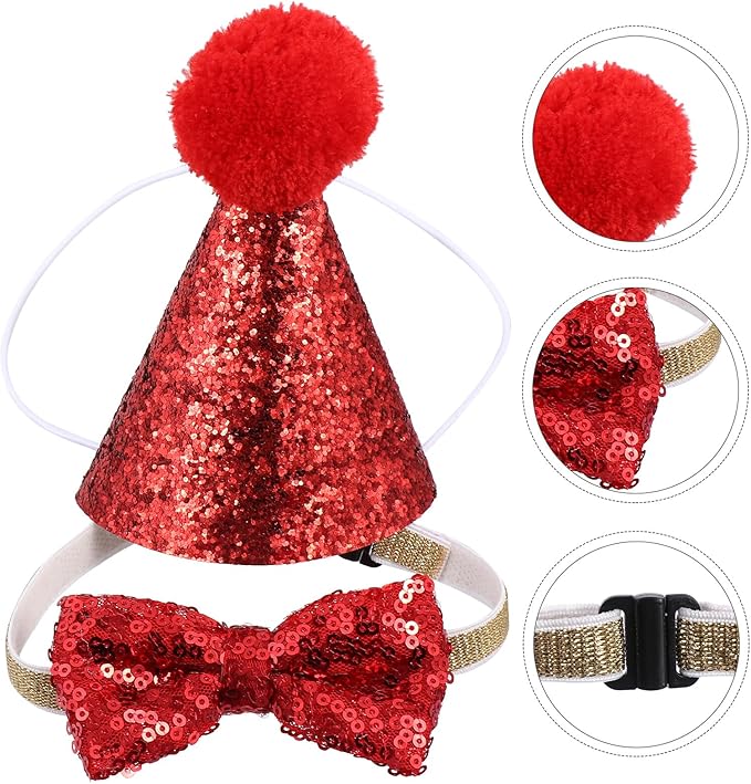 BESTonZON Dog Christmas Headband and Tie Set 2pcs Red Holiday Pet Accessories Christmas Costume for Puppy Dog Xmas Cosplay Pet Supplies
