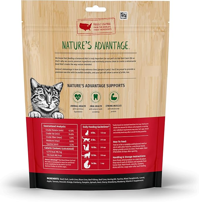 Nature's Advantage Freeze-Dried Raw Red Meat Dinner Cat Food Mini Nibs, 12 oz | Grain Free, High Protein Nutrition