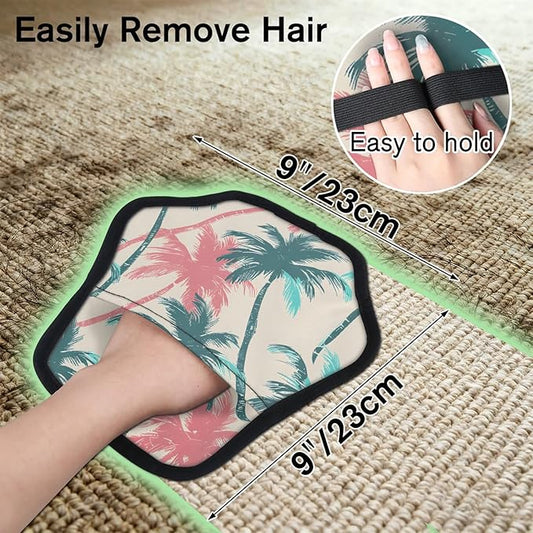 Coconut Tree Theme Electrostatic Pet Hair Removal Glove for Cats & Dogs - Reusable Grooming Mitt for Couch, Carpet, Car Seat & Laundry - Large 9x9 Inch