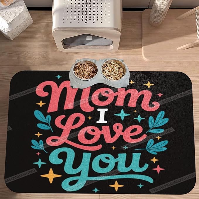Pet Feeding Mat Absorbent Dog Mat for Food and Water Bowl Dog Accessories Happy Mother's Day Mom I Love You Cc Pet Supplies Dogs Quick Dry Cat Water Dispenser Mats 24x16In