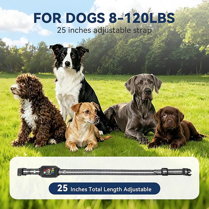 CanineJoy 2-in-1 Dog Shock Collar and Dog Bark Collar - 3400FT Smart Anti Barking Dog Training Collar with Remote, IP67 Waterproof E-Collar with Beep/Vibration(1-8)/Shock(1-8) and Automatic Modes