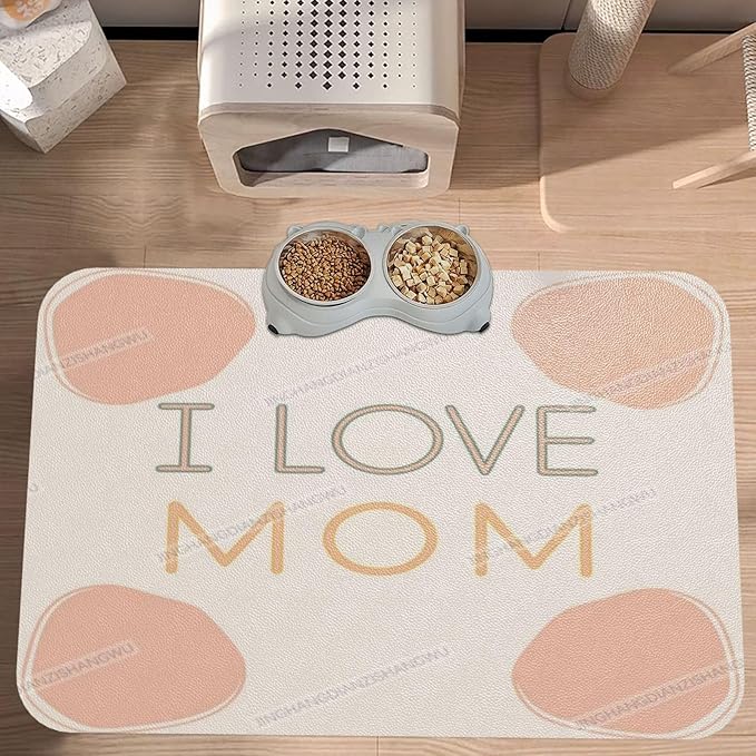 Pet Feeding Mat for Dogs Cats Happy Mother's Day Floral Gift for Mom Gy Absorbent Dog Food Mat Non-Slip Waterproof Placemat Quick Dry Pet Supplies Bowl Mats