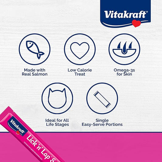 Vitakraft Lick 'n' Lap Snack Creamy, Cat Treat with Real Salmon, 80 Count