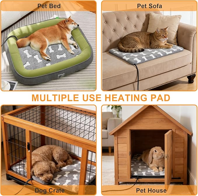 Bestio Cat Heating Pad, 18×18 in Waterproof Heated Cat Bed with Intelligent Constant Temperature Switch and Metal Protective Tube, Pet Heating Pads for Cats Dogs with Washable Cover-Grey