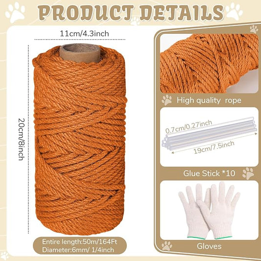 1/4inch ×164ft Natural Cat Tree Jute Rope, Repair and Replace Scratching Post Sisal Rope for Cat Tree Tower Scratching Post DIY (Orange)