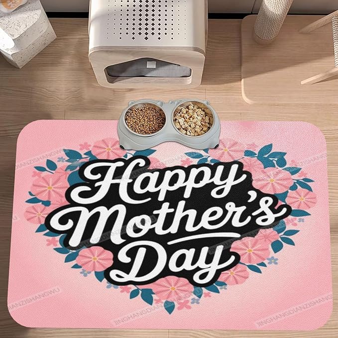 Dog Food Mat Dog Mat for Food and Water 24x16In Happy Mother's Day Floral Gift for Mom Gh No Stains Cat Pet Feeding Mats Water Bowl Messy Drinkers