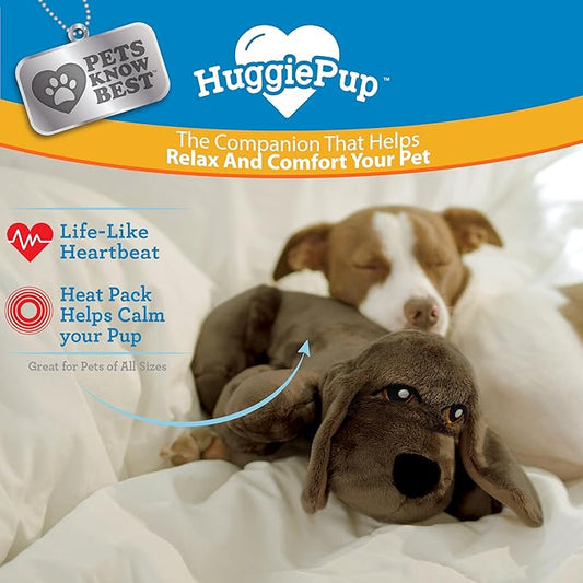 HuggiePup by Pets | Comfort Companion with Heartbeat Sleep Aide for Dogs & Puppies, Heating for Calming Relief Day or Night, Crate & Behavioral Training Essential Breeds | Chocolate