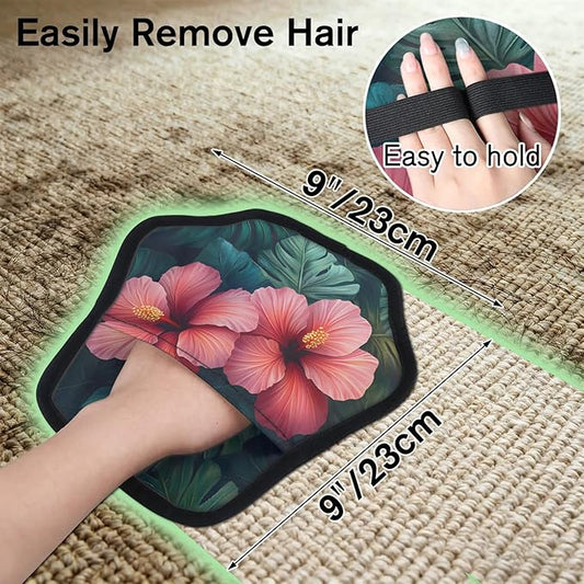 Flowers Leaves Tropical Electrostatic Pet Hair Removal Glove for Cats & Dogs - Reusable Grooming Mitt for Couch, Carpet, Car Seat & Laundry - Large 9x9 Inch
