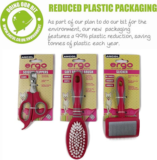 Ancol Ergo Soft Cat Brush with Bristles - Pet Kitten Multipurpose Hygiene Moulting Tool - Professional Grooming Accessory