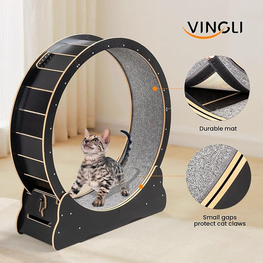 VINGLI Cat Wheel Exerciser for Indoor Cats, 39" Large Cat Exercise Wheel, Silent Kitten Running Wheel with Safety Lock, Black (Large-39.4 inch)