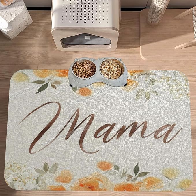 Pet Cat Dog Food Mat Absorbent Dog Feeding Mat Happy Mother's Day Floral Gift Mom Jd No Stains Cat Food Mats Indoor Pet Accessories Supplies Dogs Placemat Water Bowl Mats with Rubber Backing 18X12In