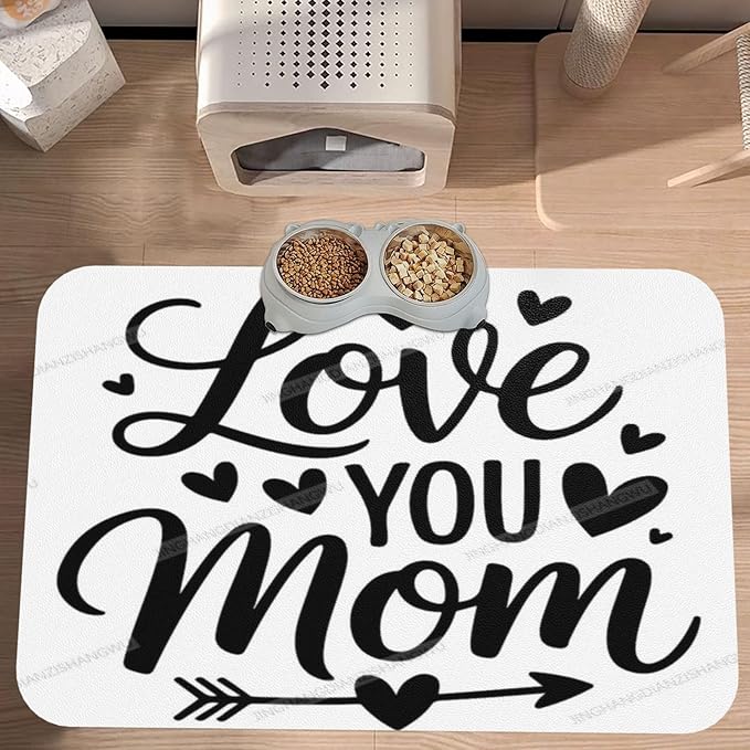 Pet Feeding Mat Happy Mother's Day Floral Gift for Mom Jj Dog Food Mat for Food Water No Stains Quick Dry Dispenser Cat Bowl Mats Messy Drinkers 24x16In