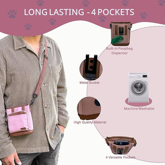 BEAU&FUR Small Dog Treat Pouch with Clicker for Training β 2 Cup Capacity, Built-In Poop Bag Dispenser, Storage for Snacks and Toys - Hands-Free Pouch Snack Holder for Walking and Training β Pink