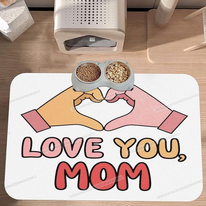 Pet Feeding Mat for Floors Waterproof Dog Mat for Food and Water Happy Mother's Day Floral Gift Mom Ht Absorbent Quick Dry Non Slip Mats Cat Bowls 24x16In