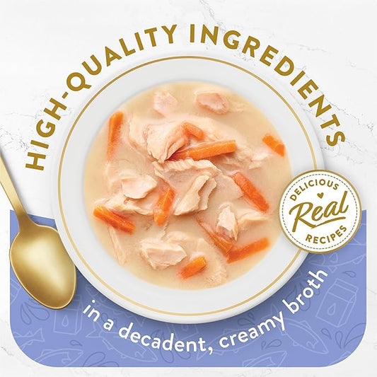 Fancy Feast Purina Lickable Wet Cat Food Broth Topper,Creamy Wild Salmon and Whitefish - 1.4 oz. Pouches,(Pack of 32)