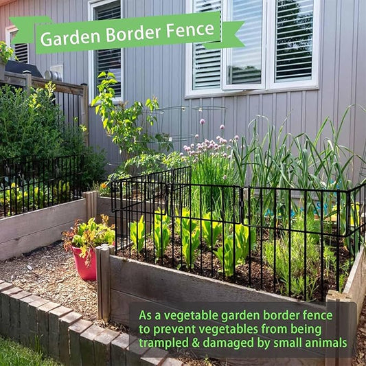 30 Pack Animal Barrier Fence, No Dig Fence Decorative Fences, Rustproof Metal Small Garden Fence Border for Dogs Rabbits (Black, 30 Pack,30Ft)