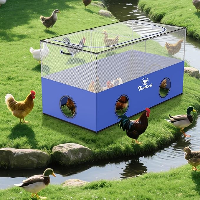 Pawaboo Small Animal Playpen, Pet Cage Tent with Breathable Mesh Wall and Bottom, Foldable Small Pet Enclosure for Puppy Kitten Rabbit Chicken Hamster Guinea Pig Indoor Outdoor Fence, Blue