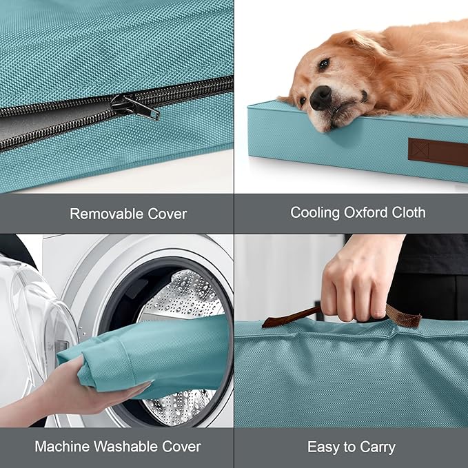 Outdoor Extra Large Dog Bed, Jumbo Waterproof Dog Bed for Large Dogs, Orthopedic Egg Crate Foam Pet Mat with Removable Oxford Cooling Cover, Light Blue