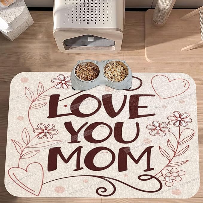 Dog Food Mats for Floors Absorbent Pet Cat Food Mat Happy Mother's Day Floral Gift for Mom Hs Non Slip Dogs Bowl Mats Water Dog Placemats Feeding Mat Pet Supplies 24x16In
