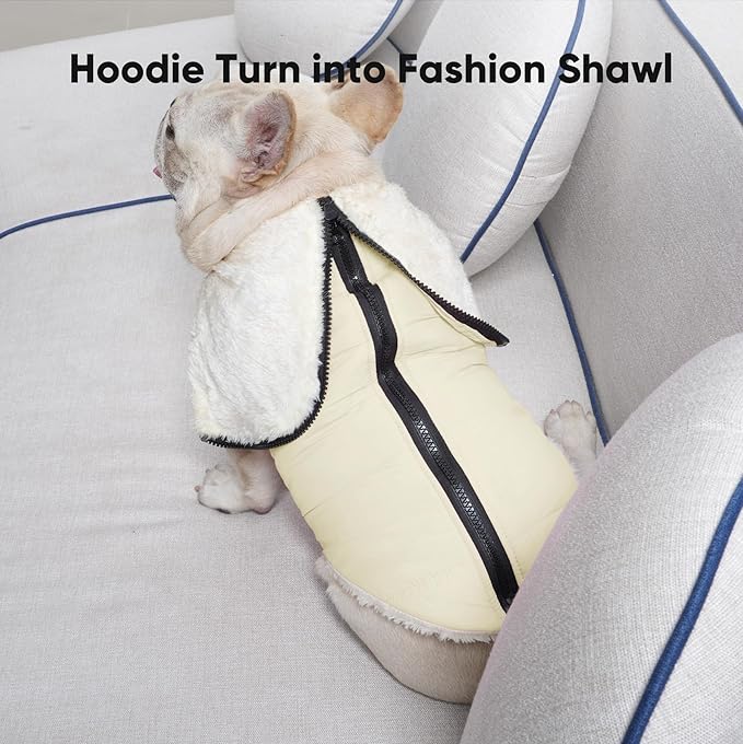 Fleece Lining Dog Hoodie with Harness Built in,Extra Warm Small Dog Jacket in Winter Puppy Coats with Hooded,Light Yellow M