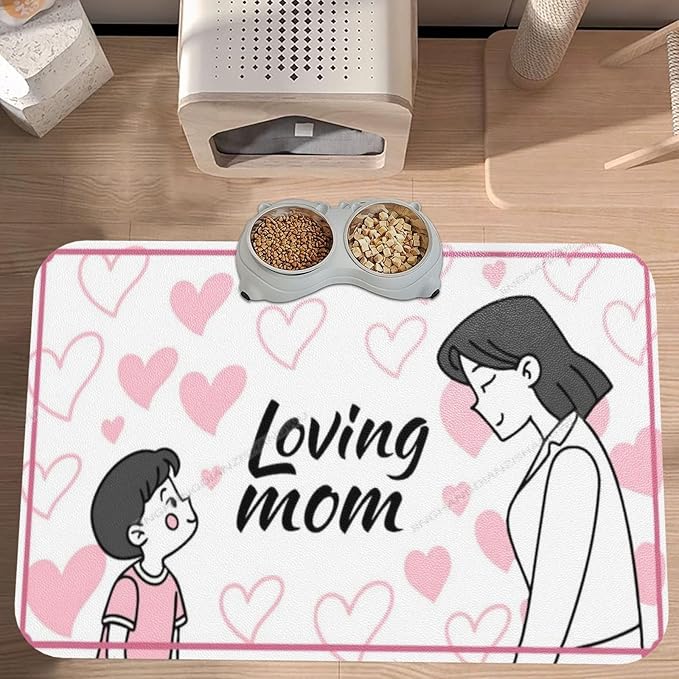 Pet Feeding Mat Happy Mother's Day Floral Gift for Mom Jp Absorbent Pet Placemat for Food Water Bowl with Waterproof Rubber Backing 24x16In Quick Dry Water Dispenser Mat Dog Cat