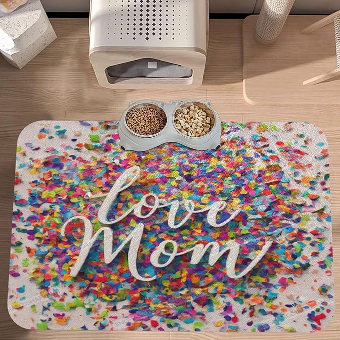 Pet Cat Dog Food Mat Absorbent Dog Feeding Mat Happy Mother's Day Floral Love Gift Mom Cb No Stains Cat Food Mats Indoor Pet Supplies Dogs Placemat Water Bowl Mats with Rubber Backing 18X12In