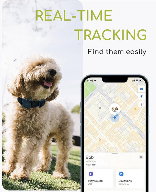 Dog Tracker, Smart Dog Collar with Real-time Pet Location, Cat Tracker Collar (iOS Only), No Monthly Fee & Long Battery Life, Works with Find My, Ideal for Dog/Cat