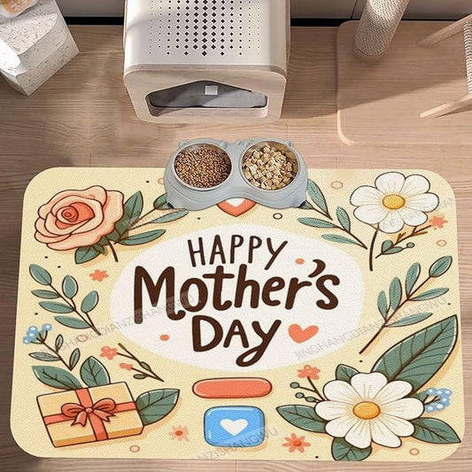 Pet Feeding Mat for Floors Waterproof Dog Mat for Food and Water Happy Mother's Day Floral Gift Mom Do Absorbent Quick Dry Non Slip Mats Cat Bowls 18X12In