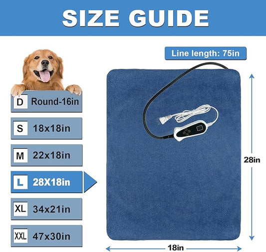 Bestio Dog Heating Pad,28×18 in Heated Dog Bed with Constant Heat & Auto Modes,MET&UL Certified Pet Heating Pad with Soothing Warmth,Chew-Resistant Cord,Waterproof Washable Cover- Blue