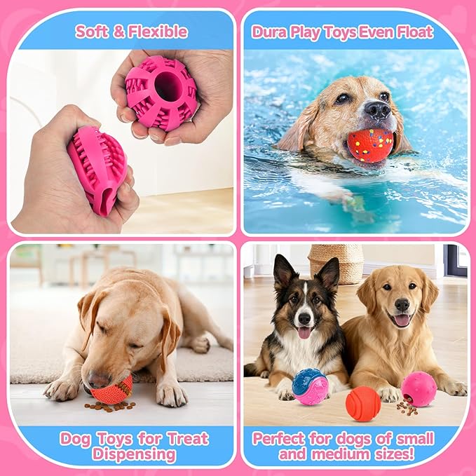 Dog Balls 6 Pack, Puppy Toys for Small & Medium Dogs, Interactive Dog Fetch Ball, Squeaky Chew Toys for Teeth/Slow Feeder/IQ Training/Playing, Dog Toys to Keep Them Busy (Pink)
