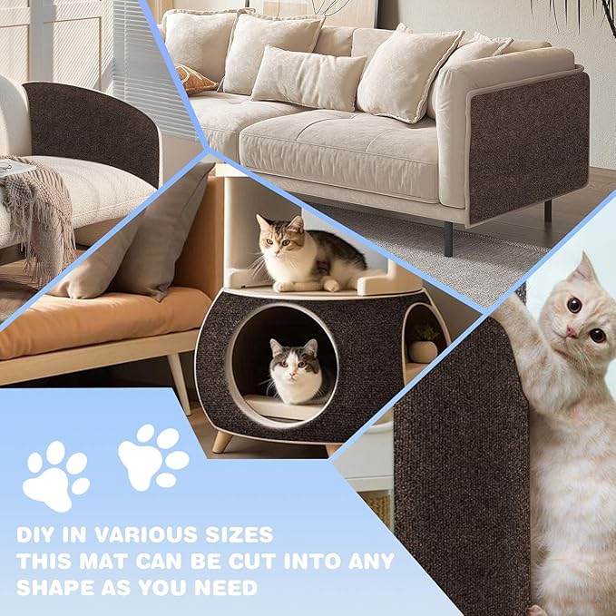 Cat Scratching Mat 78.7"x15.8" Self-Adhesive Cat Furniture Protector, Climbing Cat Scratch Pad for Cat Tree, Sofa, Wall, and Furniture DIY Protection(Brown)