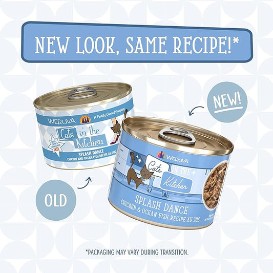 Weruva Cats in The Kitchen, Splash Dance with Chicken & Ocean Fish Au Jus Cat Food, 6oz Can (Pack of 24)