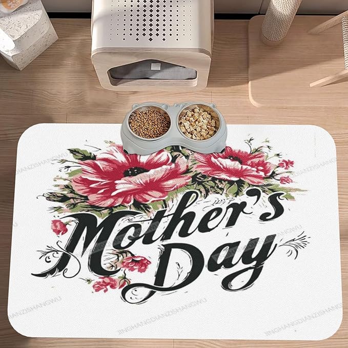 Dog Food Mat Dog Mat for Food and Water 18X12In Happy Mother's Day Floral Gift Mom Ll No Stains Cat Pet Feeding Mats Water Bowl for Messy Drinkers